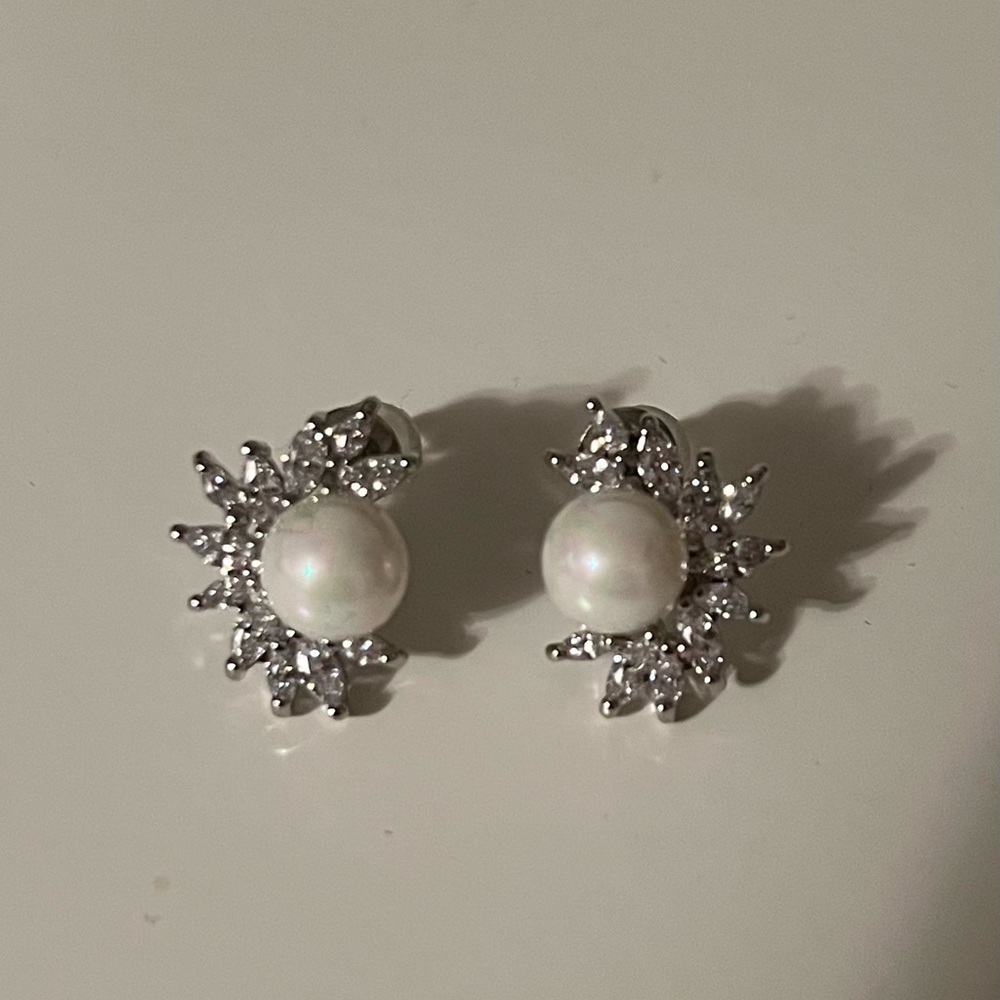 Silver & Pearl Bridal Earrings